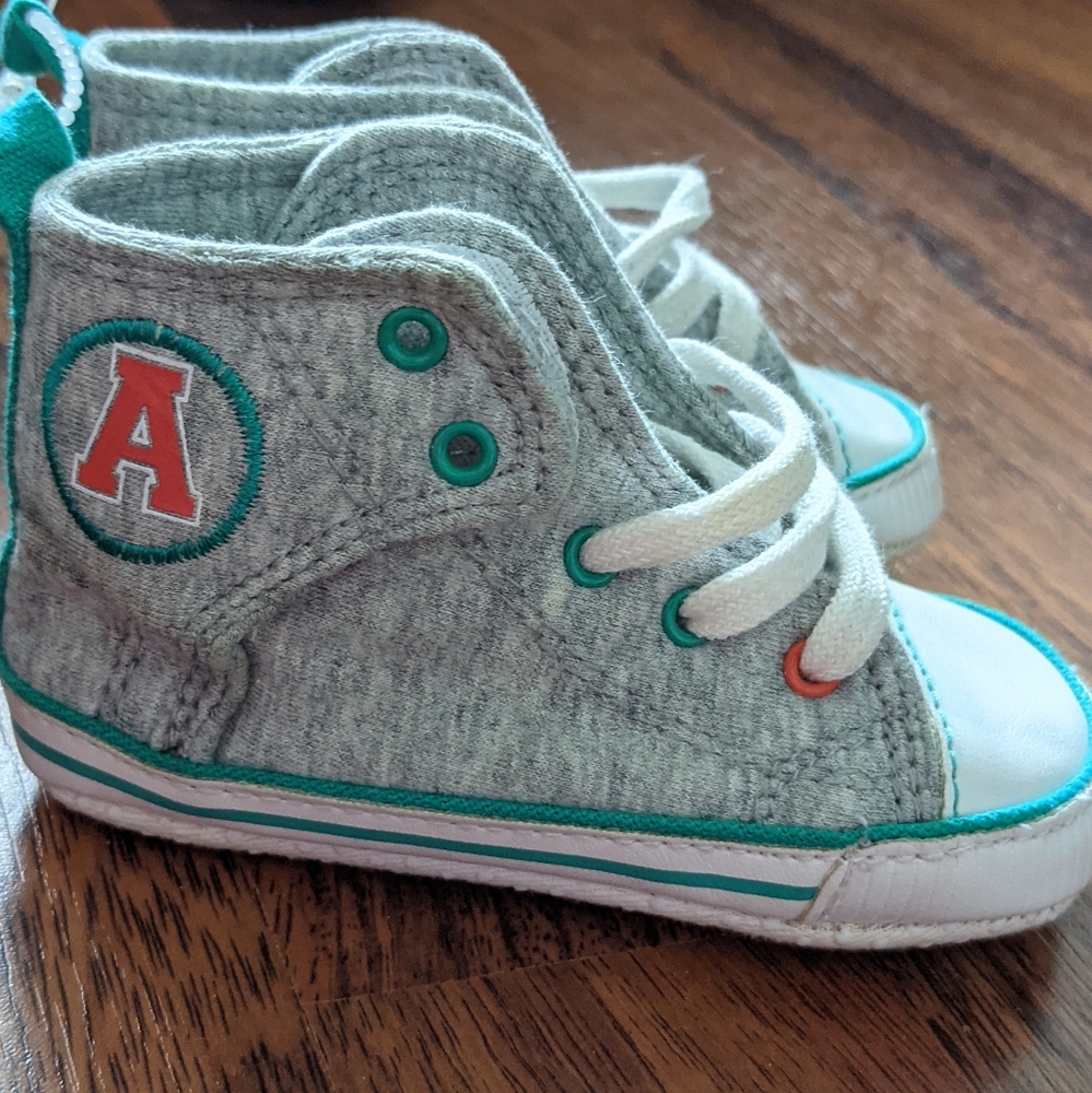 Grey high top soft sole lace up sneakers